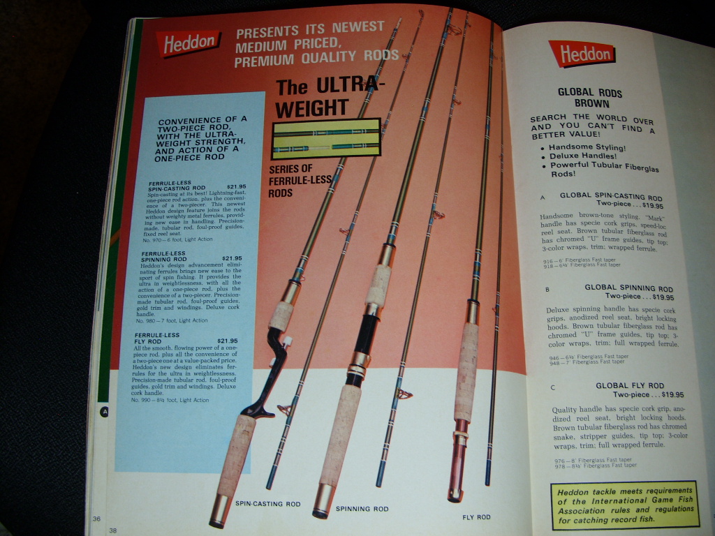 HEDDON Glass Fly Rod Catalog Listings 1951-1983