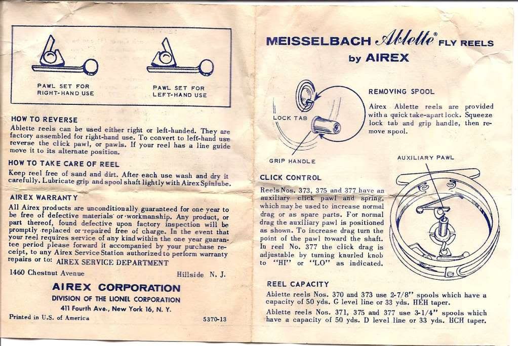 Two Fly Reels, Meek #56 & Meisselbach Airex Ablett