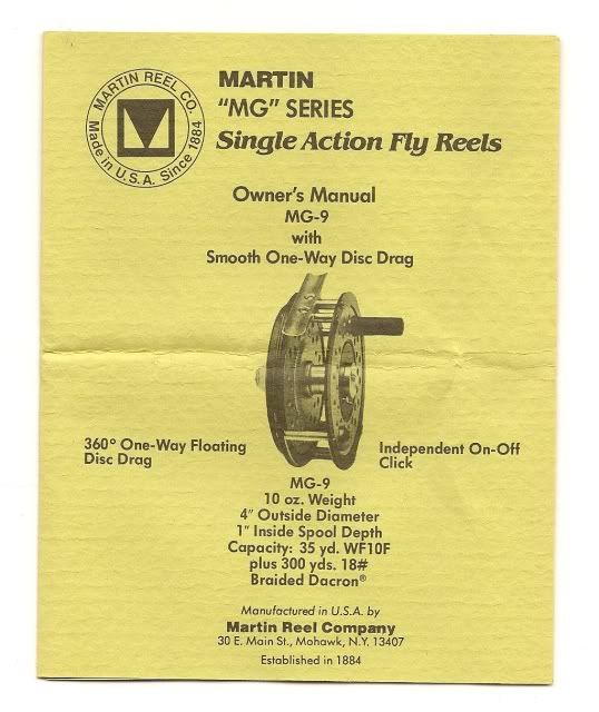 Martin MG-72 Fly fishing Reel with Original Box, Carry Bag & Manual Mohawk  New York — VINTAGE FISHING REELS