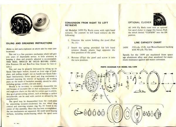 VINTAGE S-52 AUTOMATIC FLY FISHING REEL PAPER W/ SCHEMATICS 